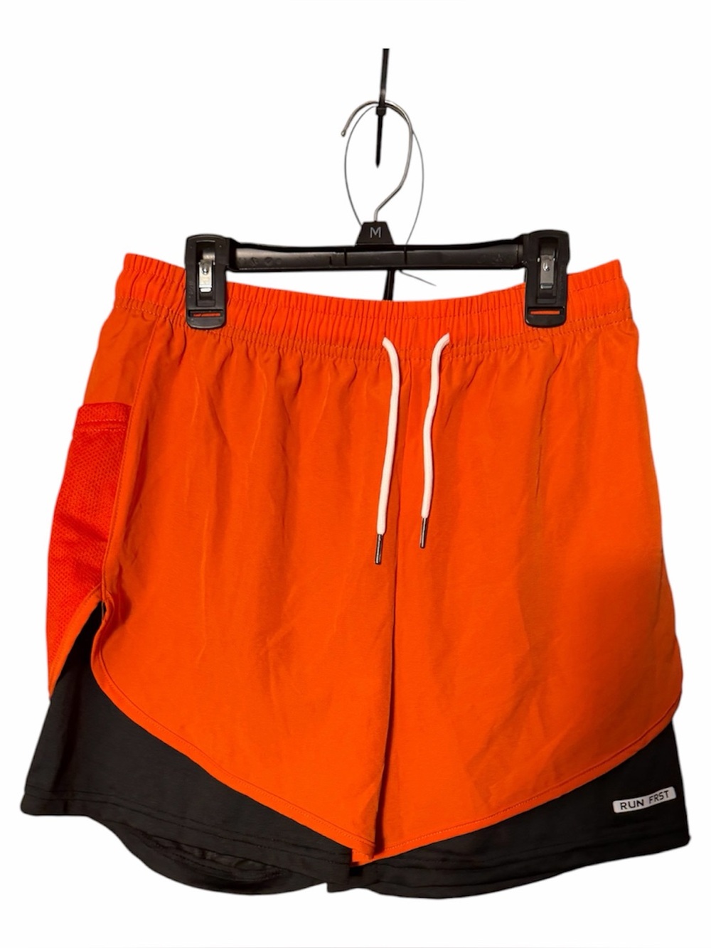 Women's Orange Layered Athletic Shorts with Inner Black Liner
